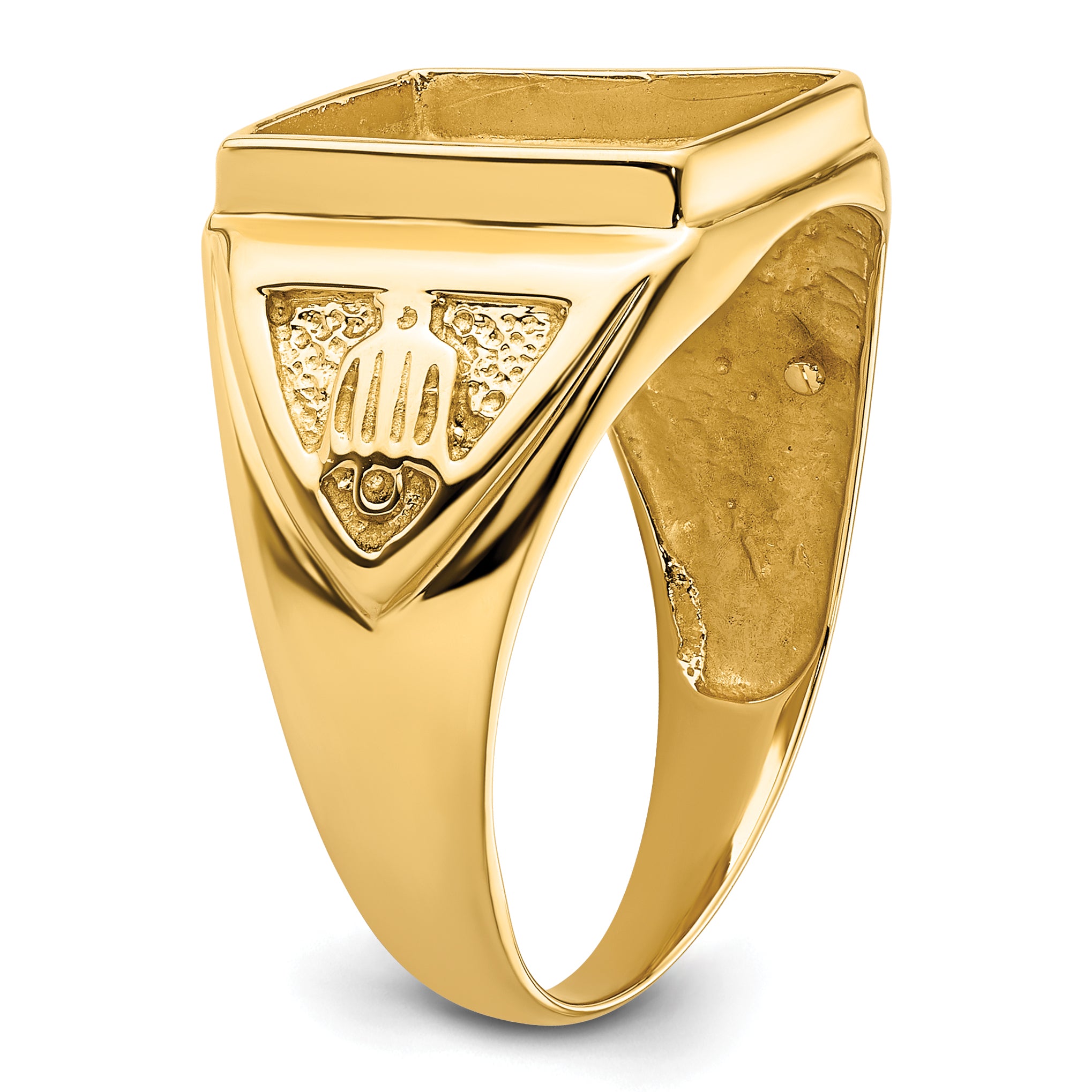 14k Men's Polished and Textured Masonic Ring Mounting (No Stone Included)