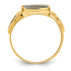 14k Men's Polished, Antiqued & Textured Onyx Masonic Ring