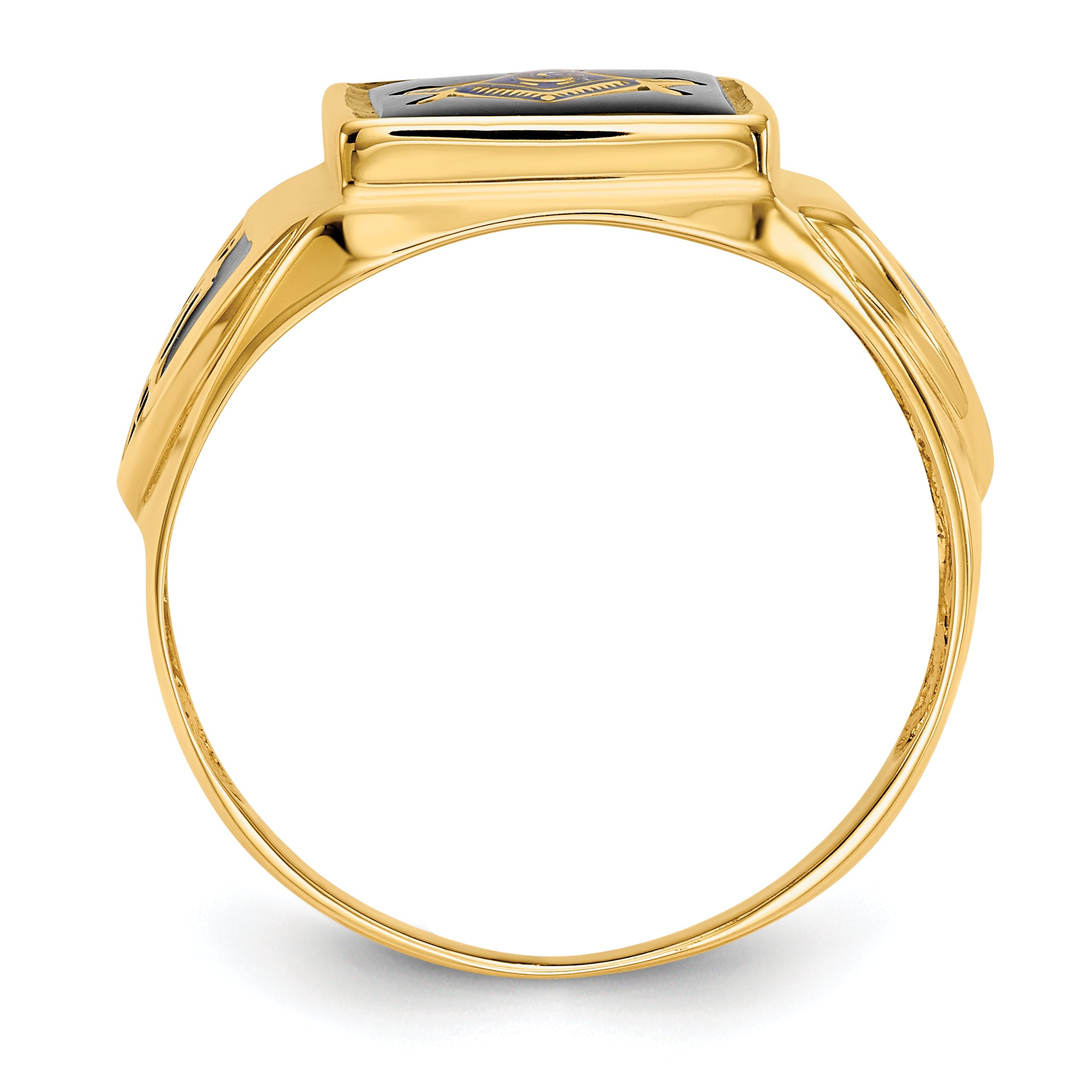 14k Men's Polished, Antiqued & Textured Onyx Masonic Ring