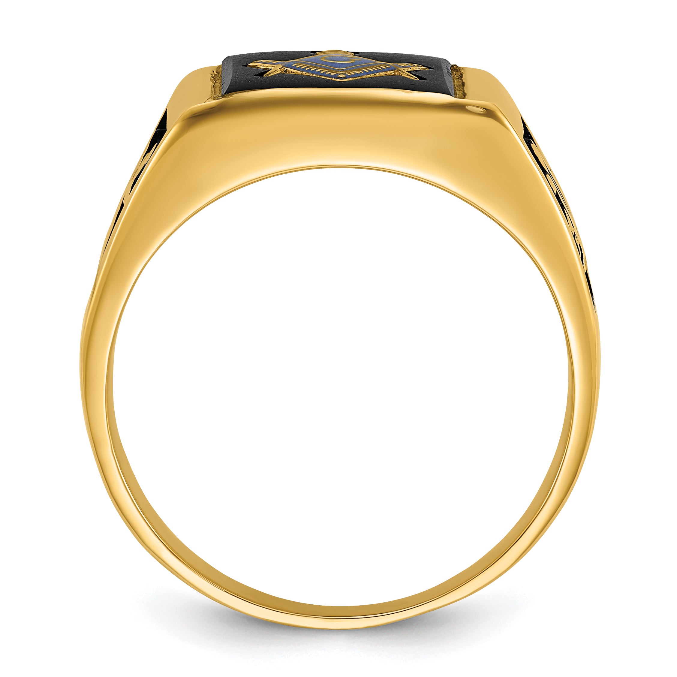 14k Men's Polished and Textured with Black Enamel & Onyx Masonic Ring Secondary image