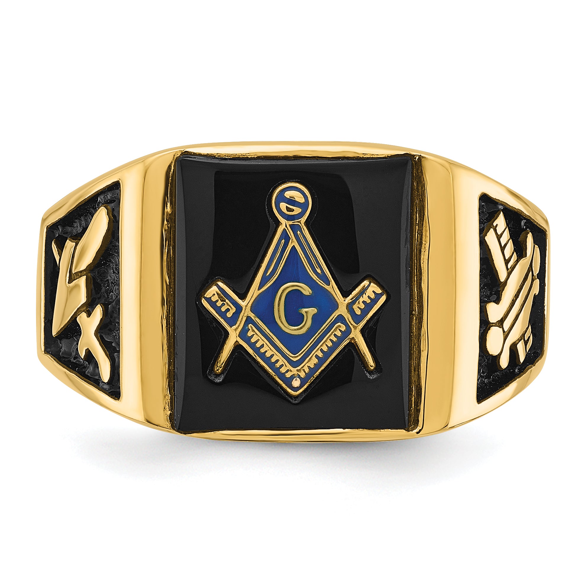 14k Men's Polished and Textured Masonic Ring Mounting (No Stone Included)