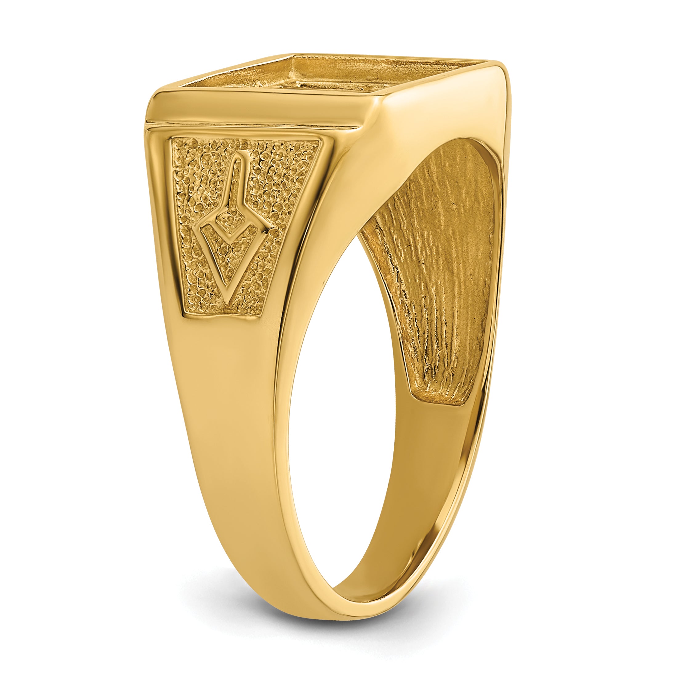 14k Men's Polished and Textured Masonic Ring Mounting (No Stone Included)