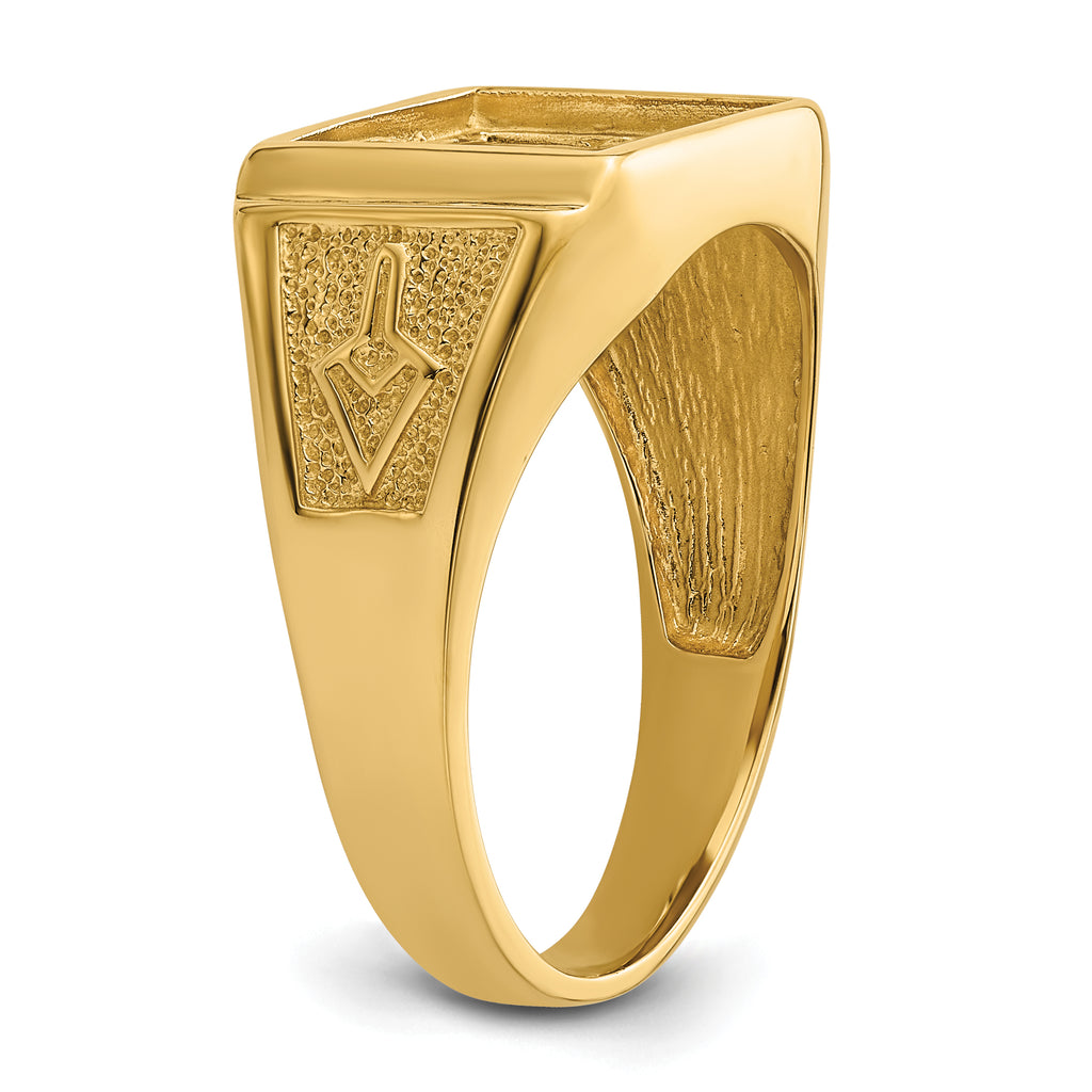 14k Men's Polished and Textured Masonic Ring Mounting (No Stone Included)