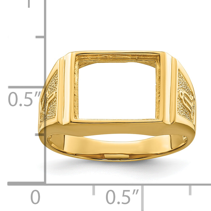 14k Men's Polished and Textured Masonic Ring Mounting (No Stone Included)