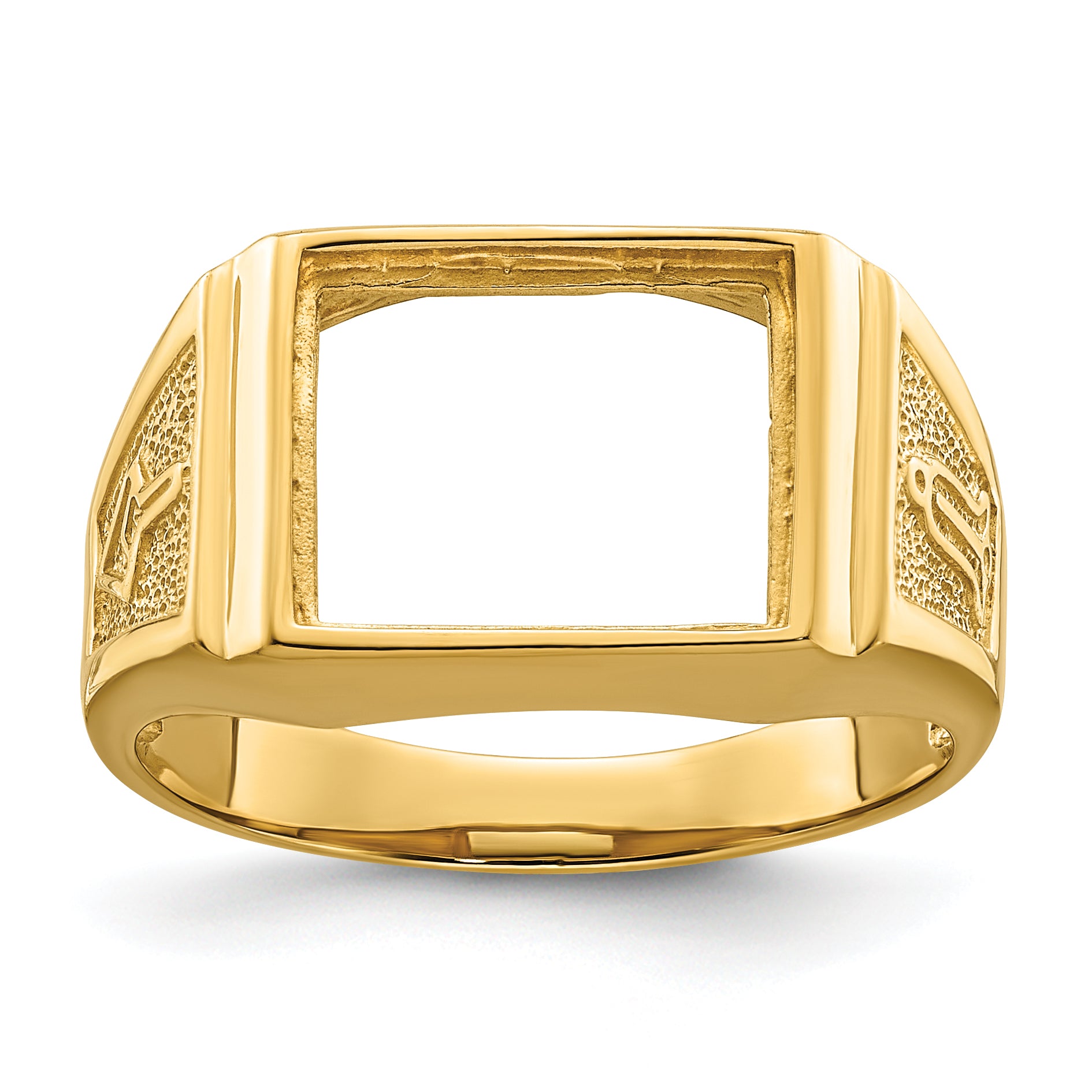 14k Men's Polished and Textured Masonic Ring Mounting (No Stone Included) Main image