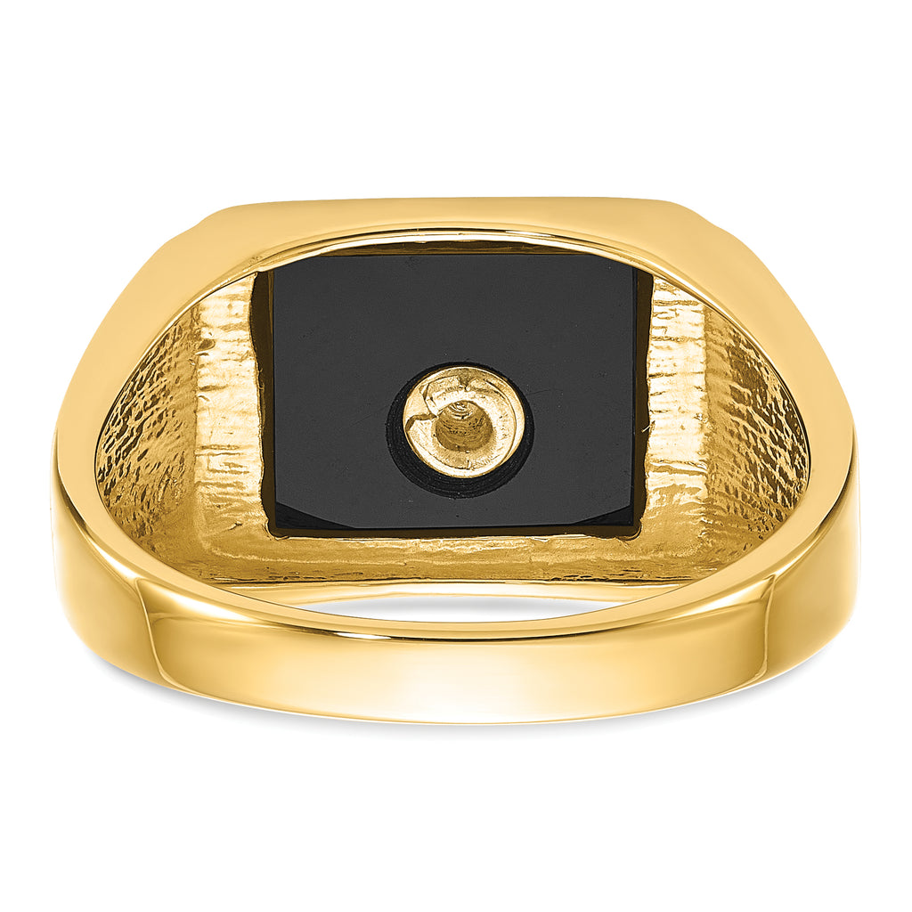 14k Men's Polished and Textured with Black Enamel and Onyx Masonic Ring