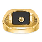 14k Men's Polished and Textured with Black Enamel and Onyx Masonic Ring