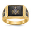 14k Men's Polished and Textured with Black Enamel and Onyx Masonic Ring