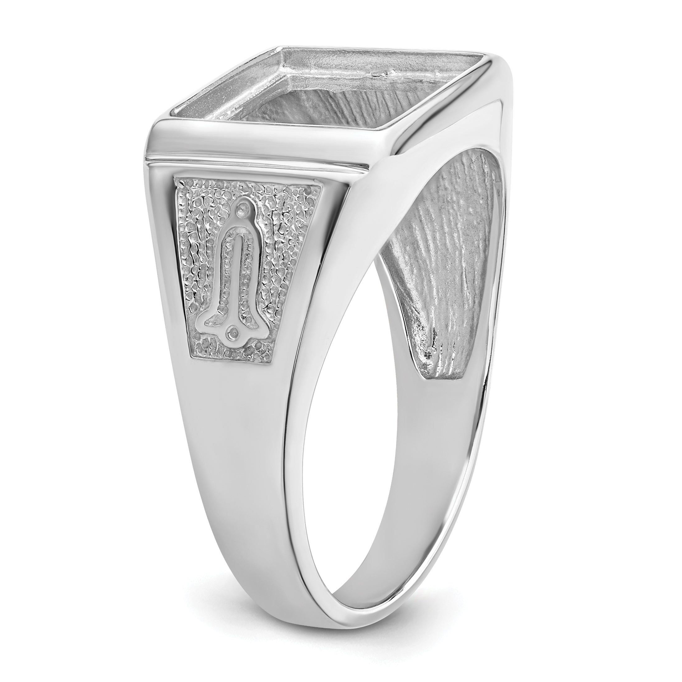 14k White Gold Men's Polished and Textured Masonic Ring Mounting (No Stone Included)