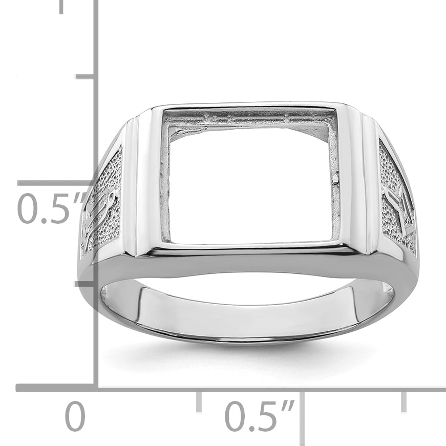 14k White Gold Men's Polished and Textured Masonic Ring Mounting (No Stone Included)