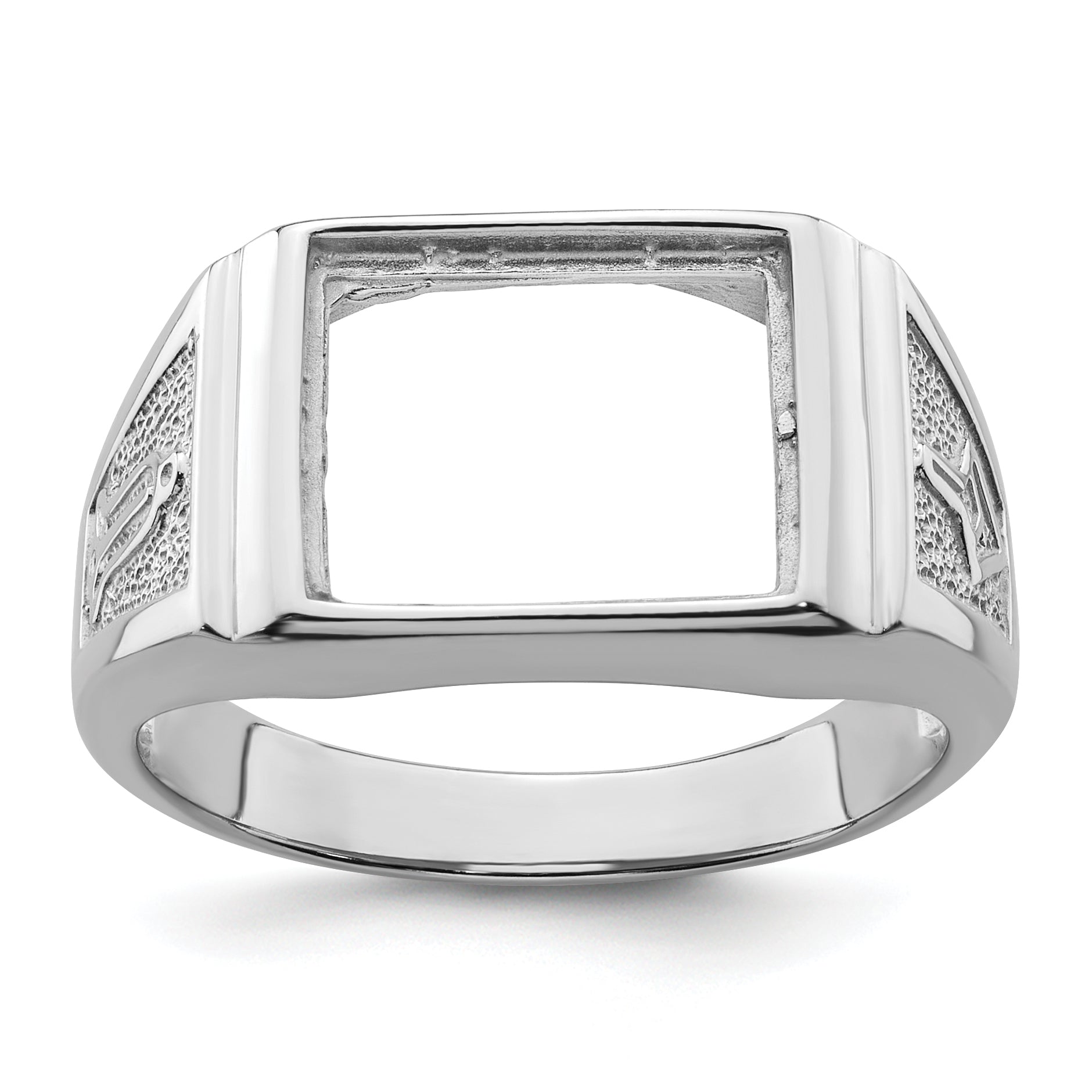 14k White Gold Men's Polished and Textured Masonic Ring Mounting (No Stone Included) Main image