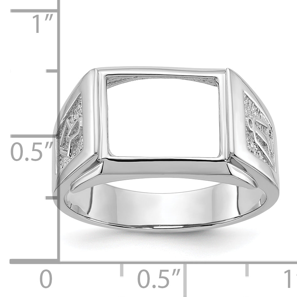 14k White Gold Men's Polished and Textured Masonic Ring Mounting (No Stone Included)