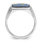 14k White Gold Men's Polished and Textured with Black Enamel, Diamond and Imitation Blue Spinel Masonic Ring