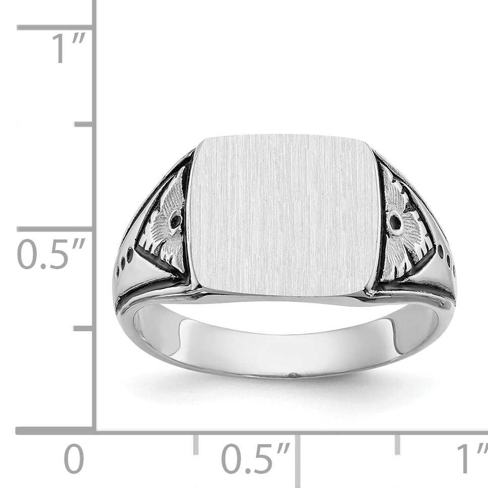 14k White Gold 11.5x11.0mm Closed Back Antiqued Mens Signet Ring Secondary image