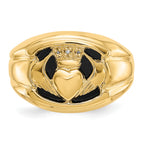 14k AA Diamond and Onyx Mens Claddagh Ring