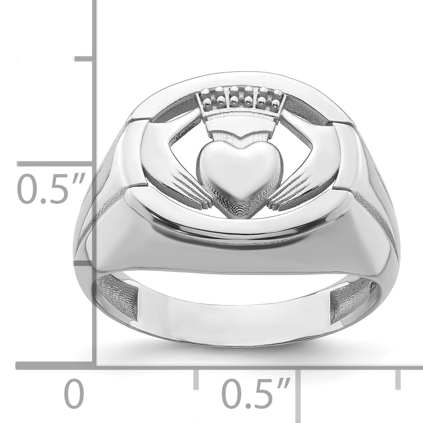 14k White Gold .01ct. Diamond/Onyx Men's Claddagh Ring Mounting (No Stone Included)