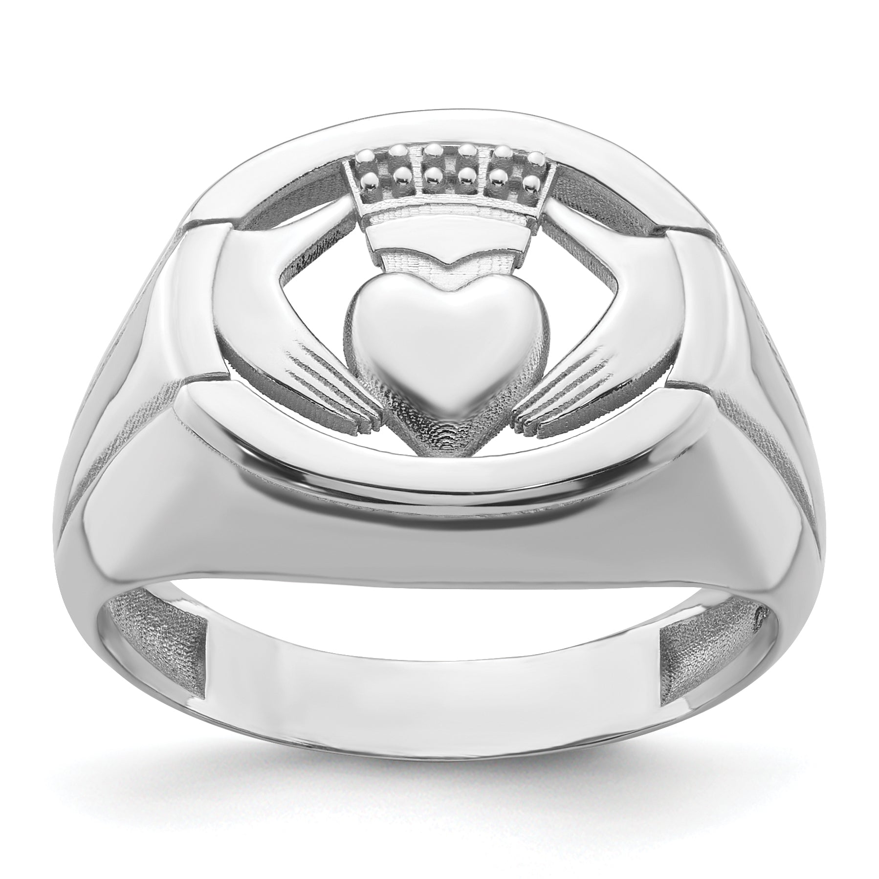 14k White Gold .01ct. Diamond/Onyx Men's Claddagh Ring Mounting (No Stone Included) Main image