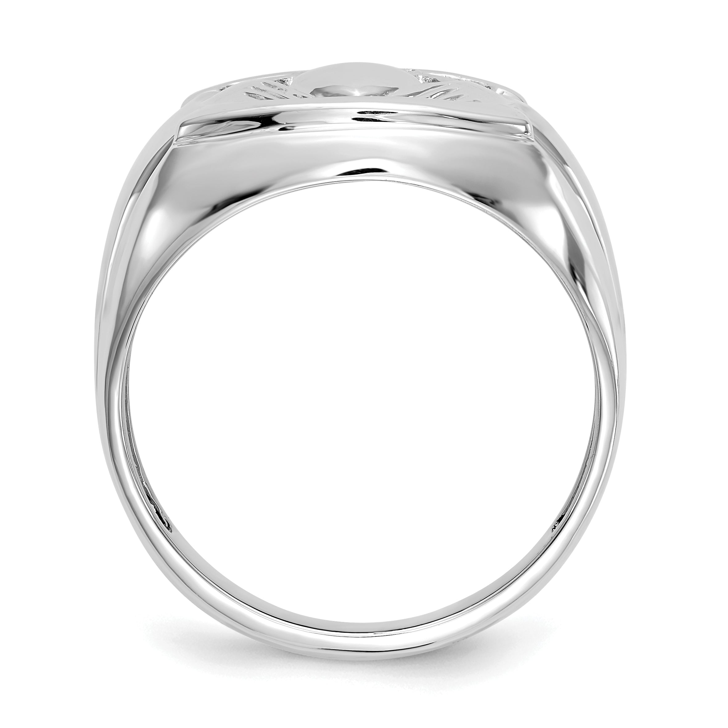 14k White Gold AA Diamond and Onyx Mens Claddagh Ring Secondary image