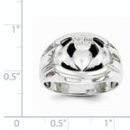 14k White Gold AA Diamond and Onyx Mens Claddagh Ring
