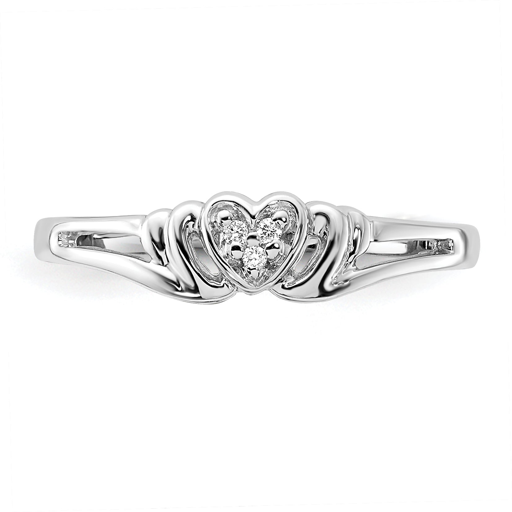 14k White Gold AA Diamond Heart Ring