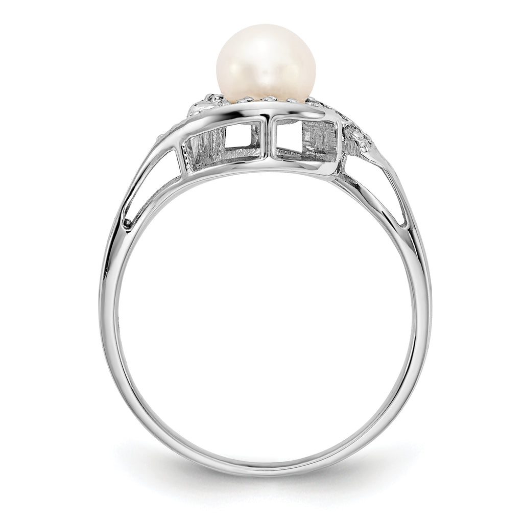 14k White Gold 5.5mm Pearl & Diamond Ring Mounting (No Stone Included)