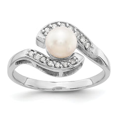 14k White Gold 5.5mm Pearl & Diamond Ring Mounting (No Stone Included)