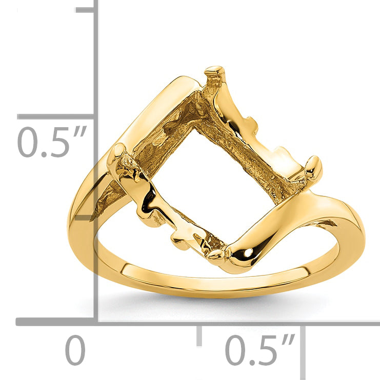 14k 10x8mm Emerald-cut Gemstone Ring Mounting (No Stone Included)
