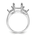 14k White Gold 9x7 Emerald / 2-5mm Trillion Gemstone Ring Mounting (No Stone Included)