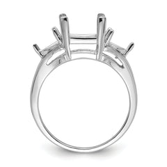 14k White Gold 9x7 Emerald / 2-5mm Trillion Gemstone Ring Mounting (No Stone Included)
