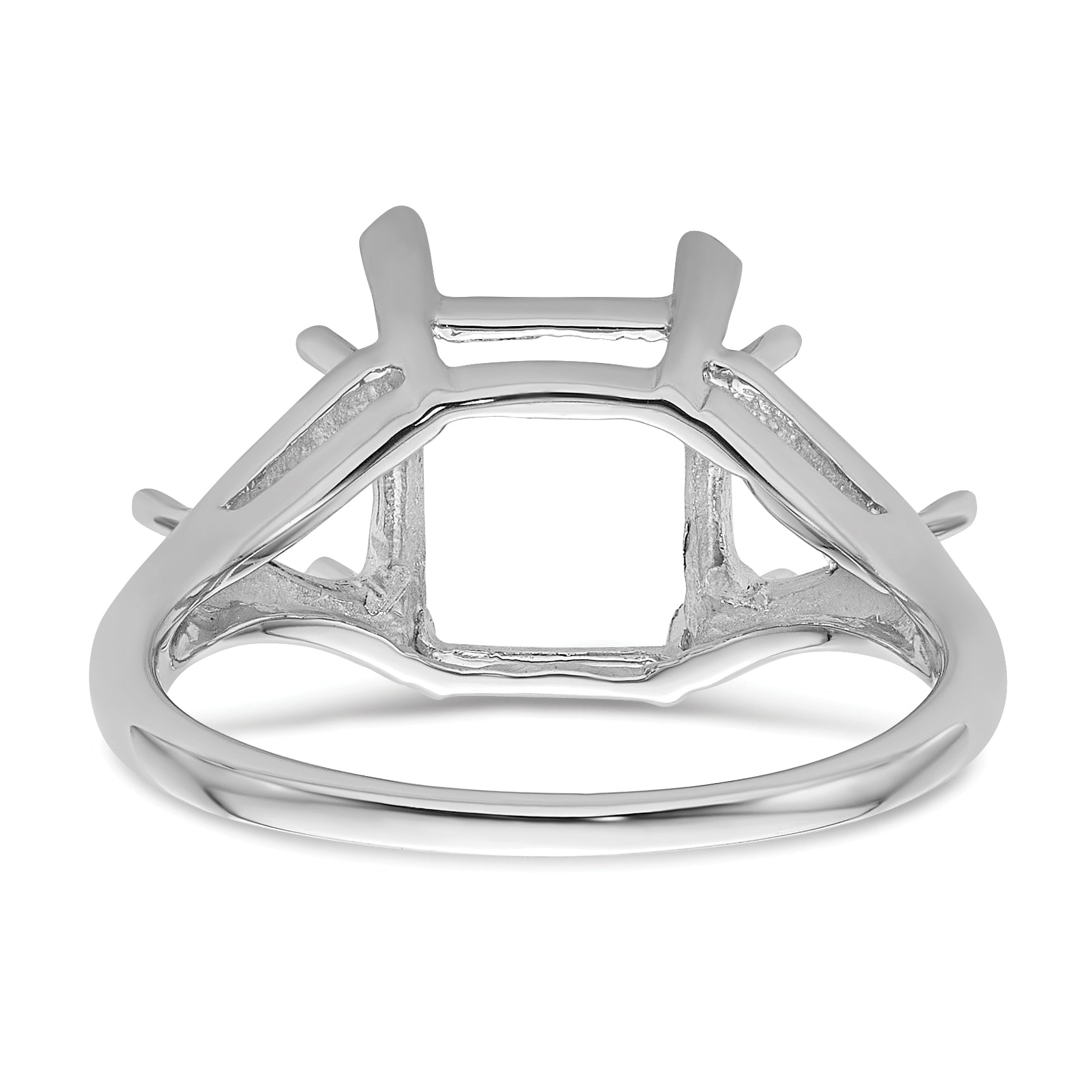 14k White Gold 9x7 Emerald / 2-5mm Trillion Gemstone Ring Mounting (No Stone Included)