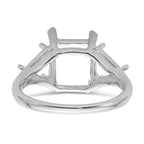 14k White Gold 9x7 Emerald / 2-5mm Trillion Gemstone Ring Mounting (No Stone Included)