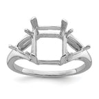 14k White Gold 9x7 Emerald / 2-5mm Trillion Gemstone Ring Mounting (No Stone Included)
