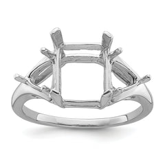 14k White Gold 9x7 Emerald / 2-5mm Trillion Gemstone Ring Mounting (No Stone Included)
