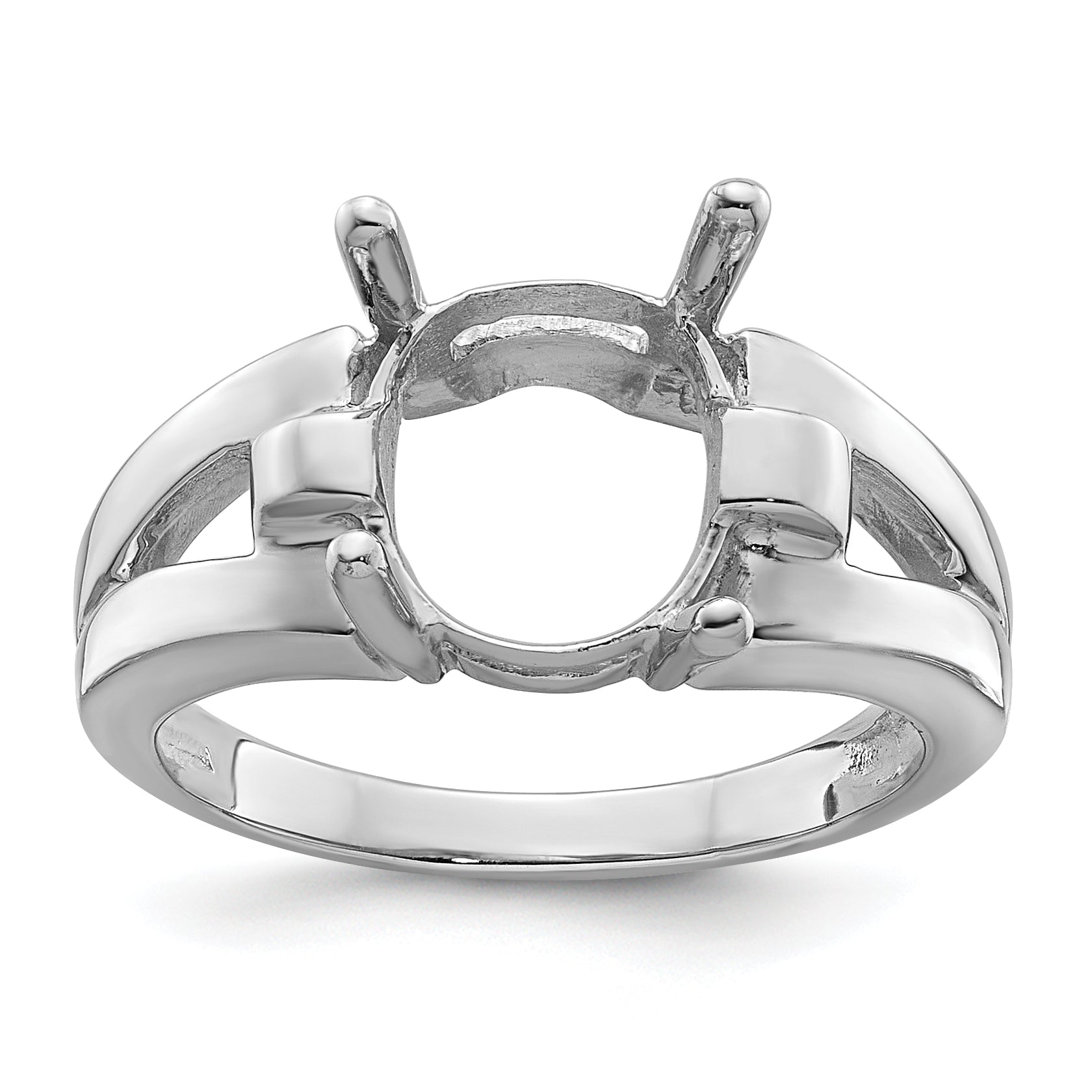 14k White Gold 11x9mm Oval Gemstone Ring Mounting (No Stone Included)