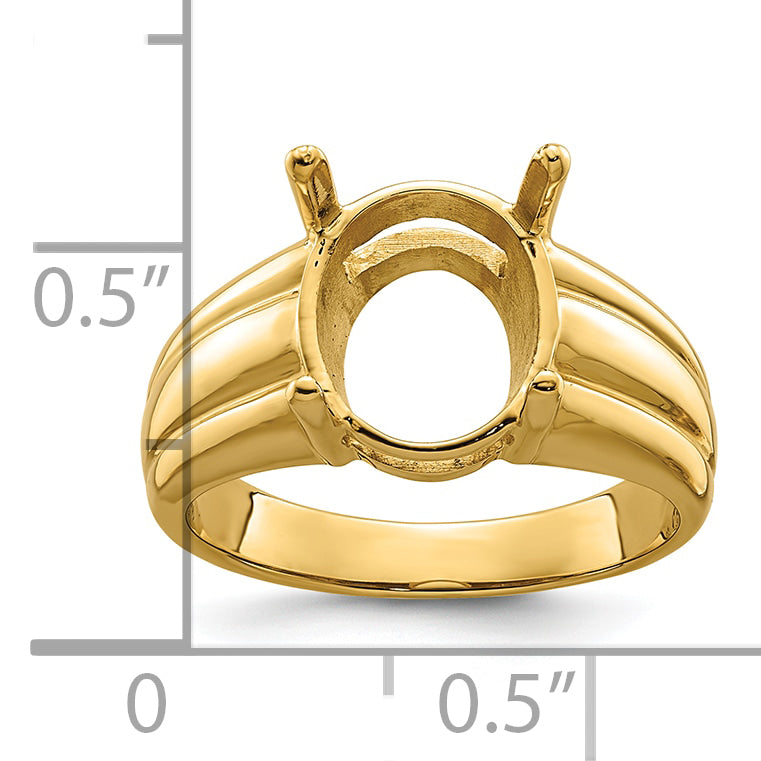 14k 12x10mm Oval Gemstone Ring Mounting (No Stone Included)