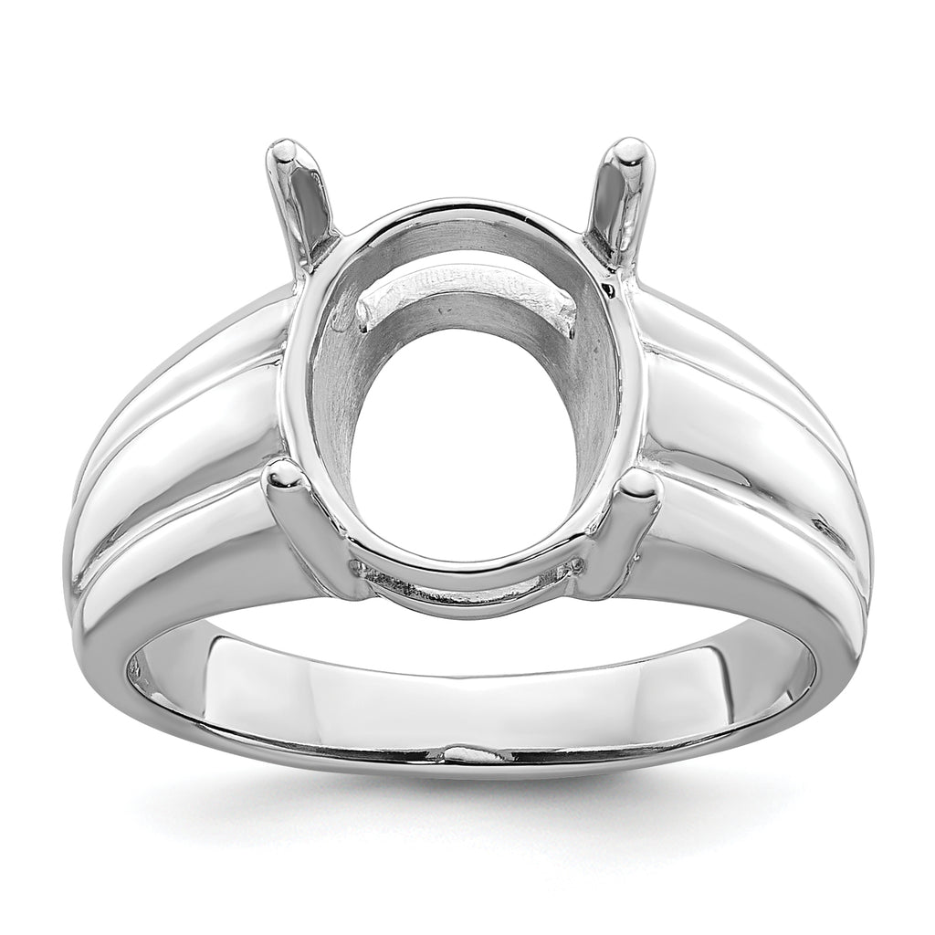 14k White Gold 12x10mm Oval Gemstone Ring Mounting (No Stone Included)