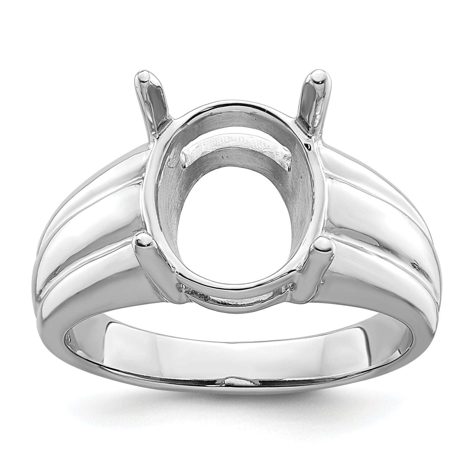 14k White Gold 12x10mm Oval Gemstone Ring Mounting (No Stone Included)