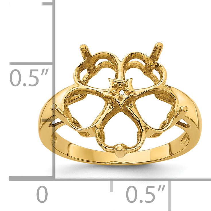 14k Diamond / Five 6mm Heart Gemstone Ring Mounting (No Stone Included)