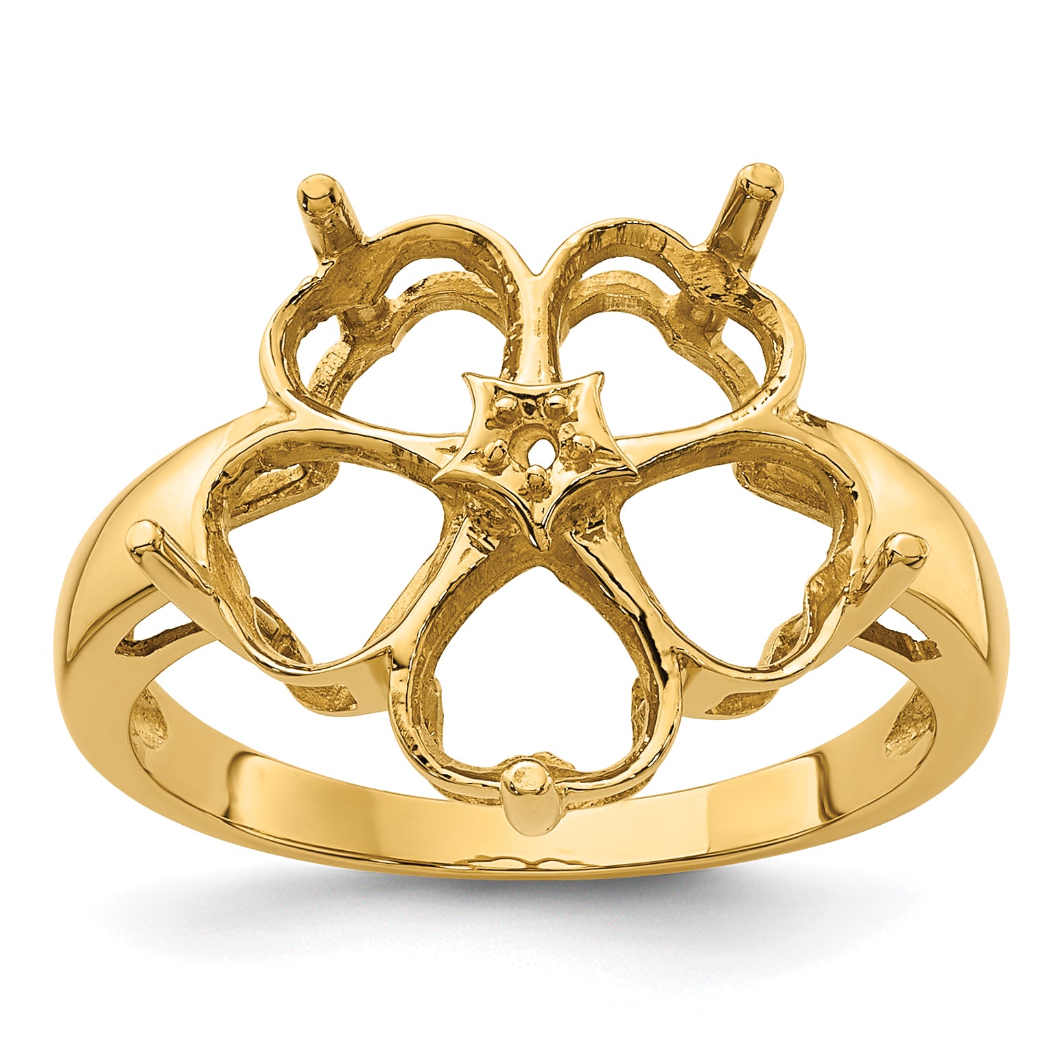 14k Diamond / Five 6mm Heart Gemstone Ring Mounting (No Stone Included)