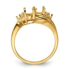 14k Diamond / Two 6x4 Oval Gemstone Ring Mounting (No Stone Included)