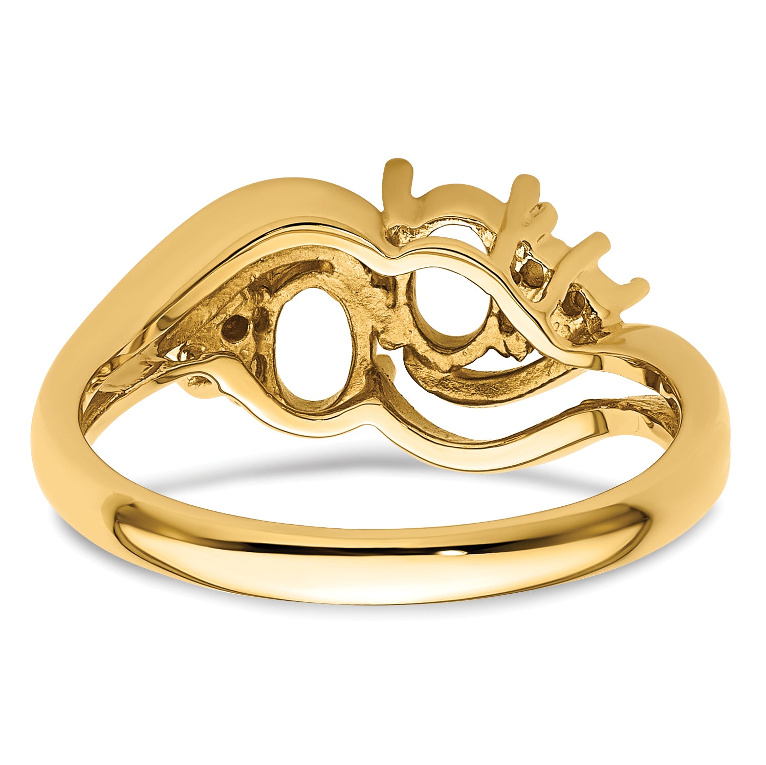 14k Diamond / Two 6x4 Oval Gemstone Ring Mounting (No Stone Included)