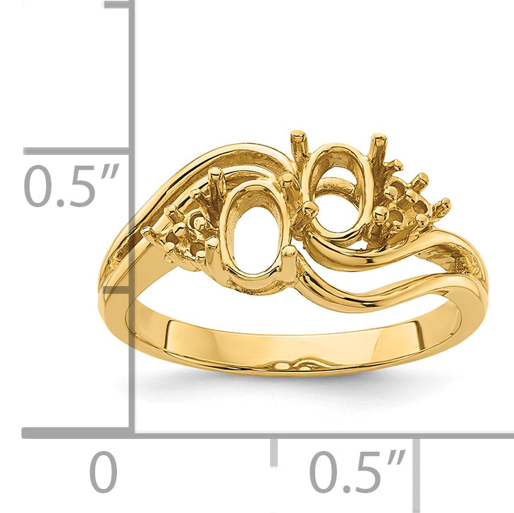 14k Diamond / Two 6x4 Oval Gemstone Ring Mounting (No Stone Included)