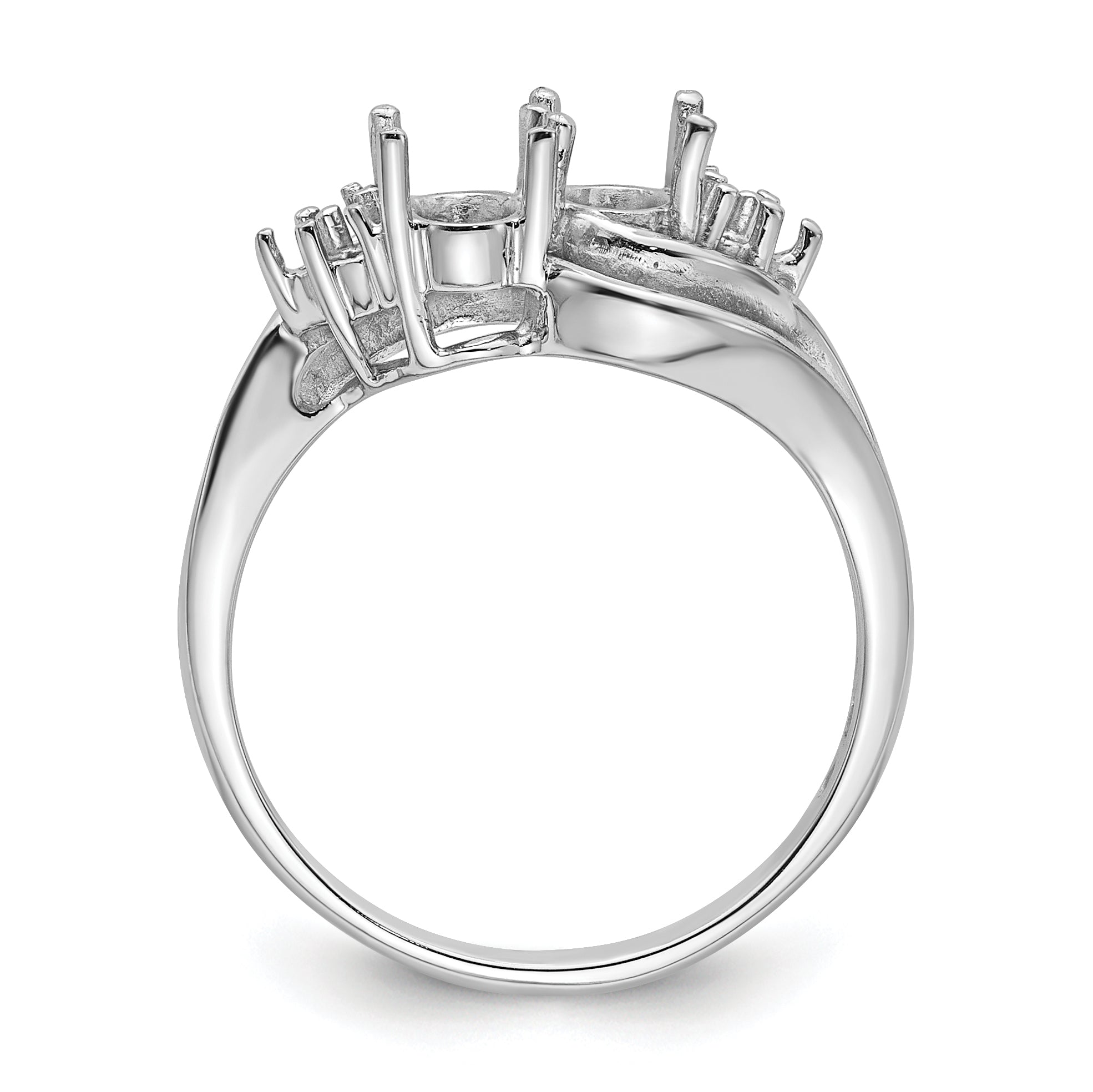 14k White Gold Diamond / Two 6x4 Oval Gemstone Ring Mounting (No Stone Included)