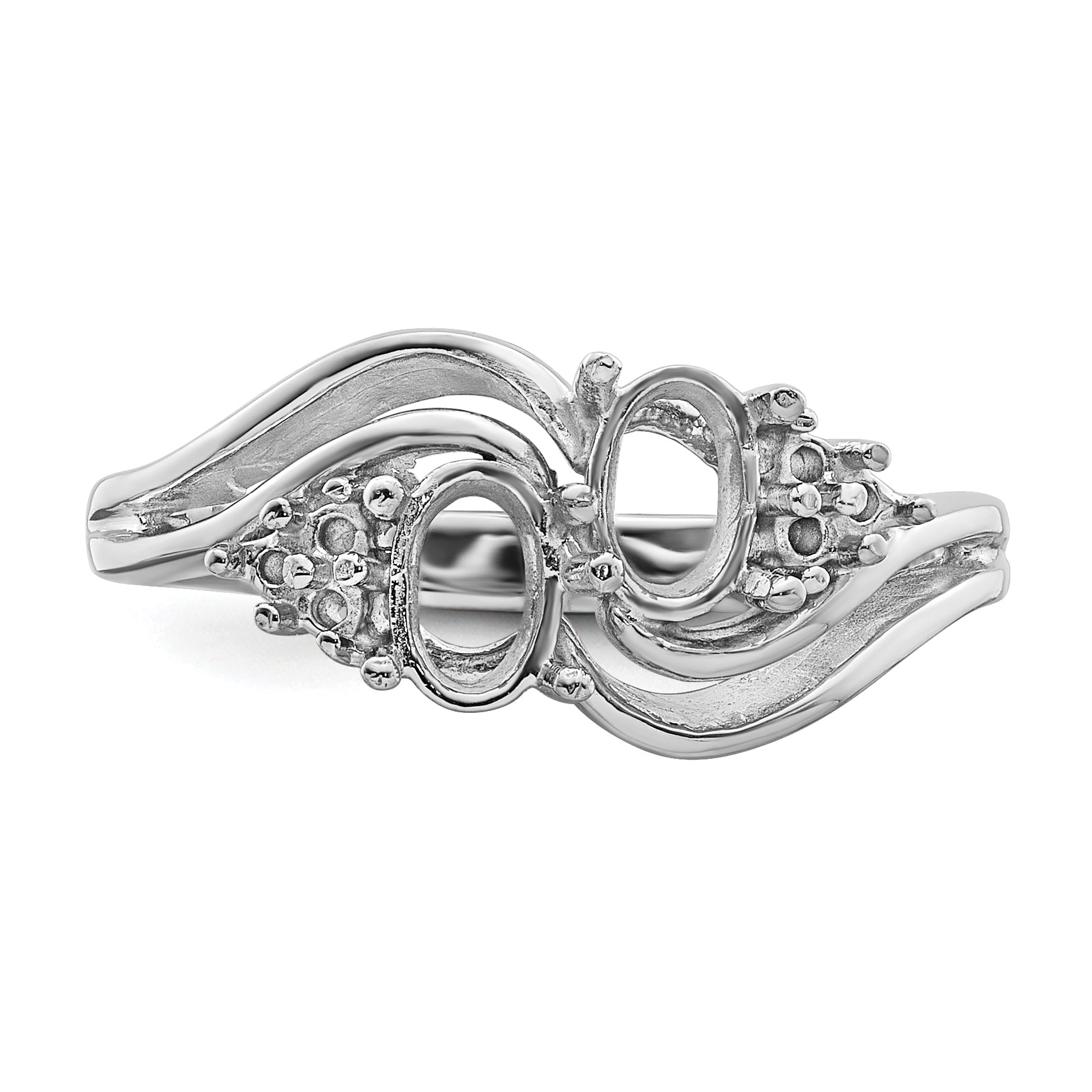 14k White Gold Diamond / Two 6x4 Oval Gemstone Ring Mounting (No Stone Included)