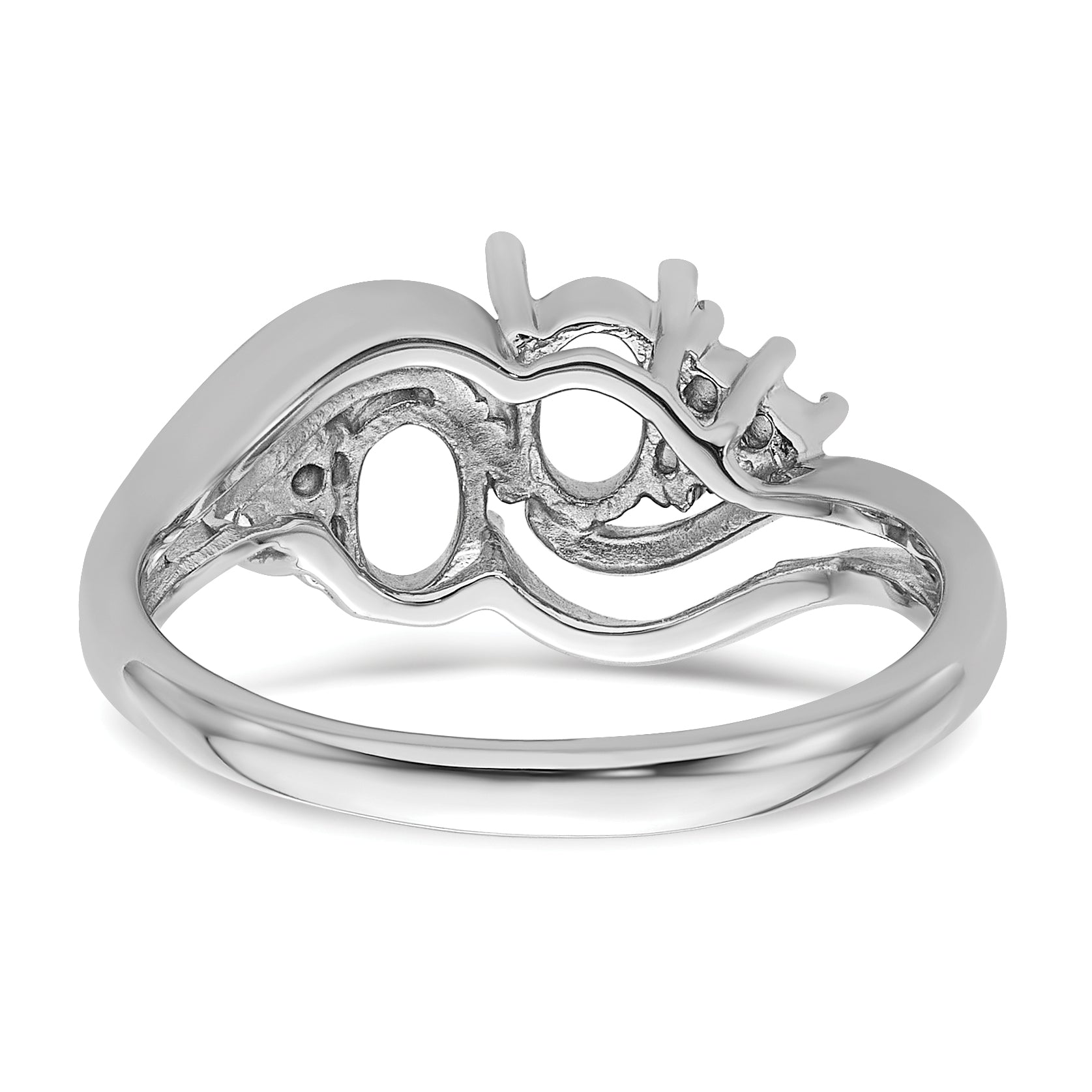 14k White Gold Diamond / Two 6x4 Oval Gemstone Ring Mounting (No Stone Included)