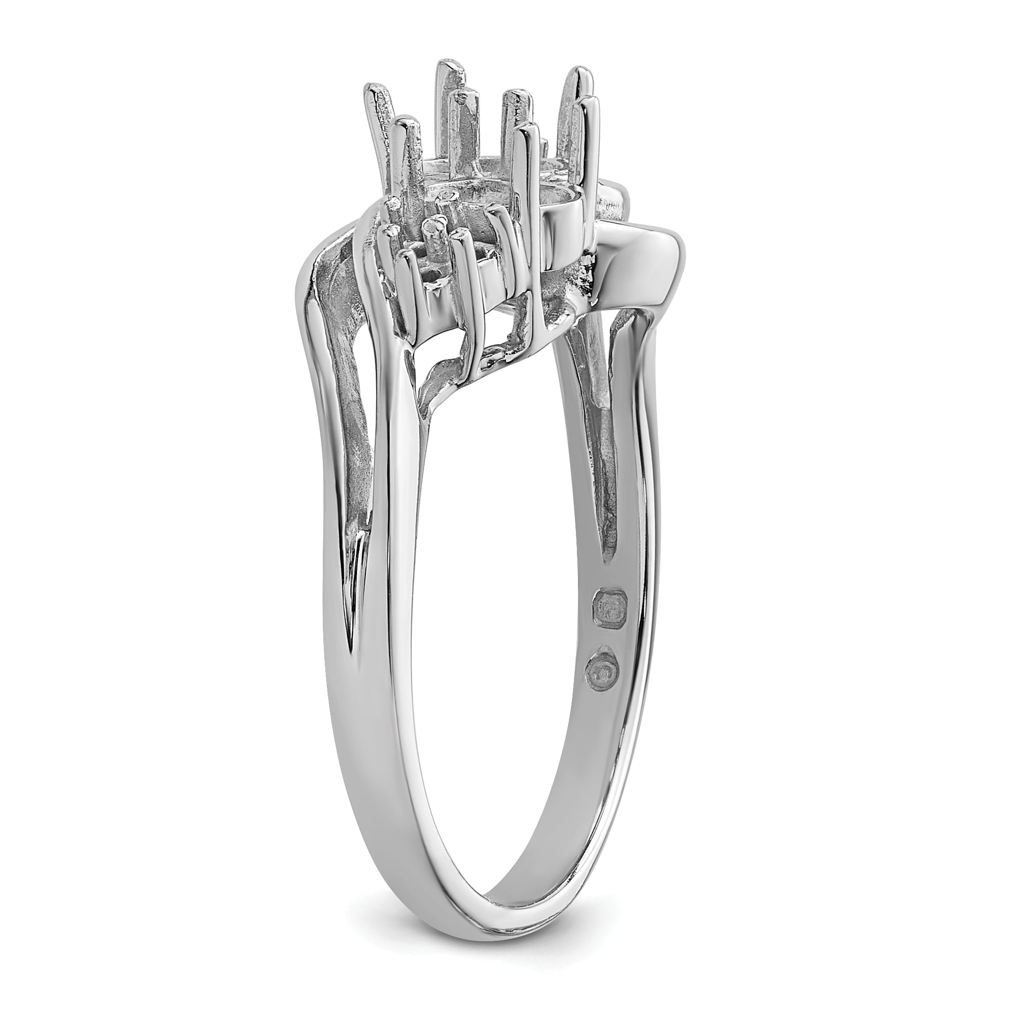 14k White Gold Diamond / Two 6x4 Oval Gemstone Ring Mounting (No Stone Included)