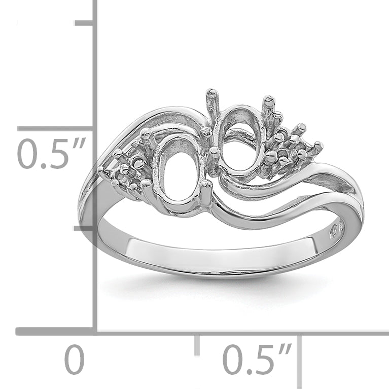 14k White Gold Diamond / Two 6x4 Oval Gemstone Ring Mounting (No Stone Included)