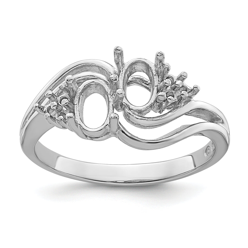 14k White Gold Diamond / Two 6x4 Oval Gemstone Ring Mounting (No Stone Included)