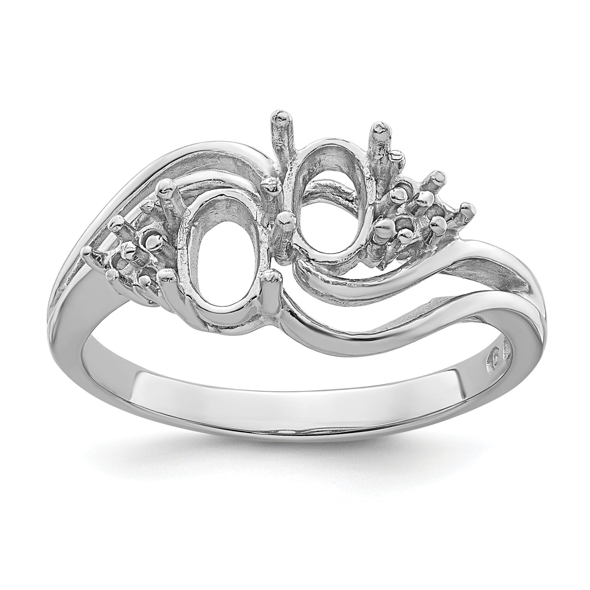 14k White Gold Diamond / Two 6x4 Oval Gemstone Ring Mounting (No Stone Included)