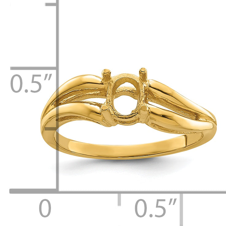 14k 6x4mm Oval Gemstone Ring Mounting (No Stone Included)